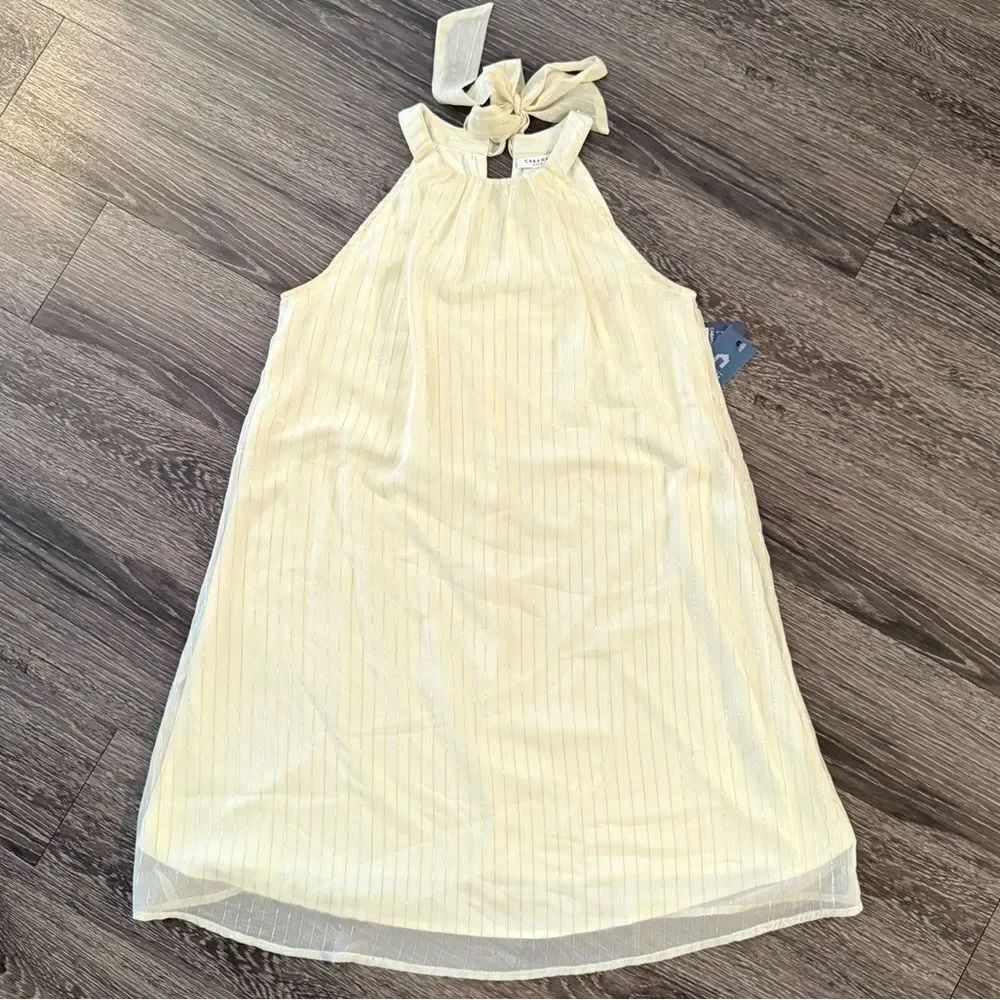 Cabana Life Essentials Ivory Metallic Bow Back Halter Dress New